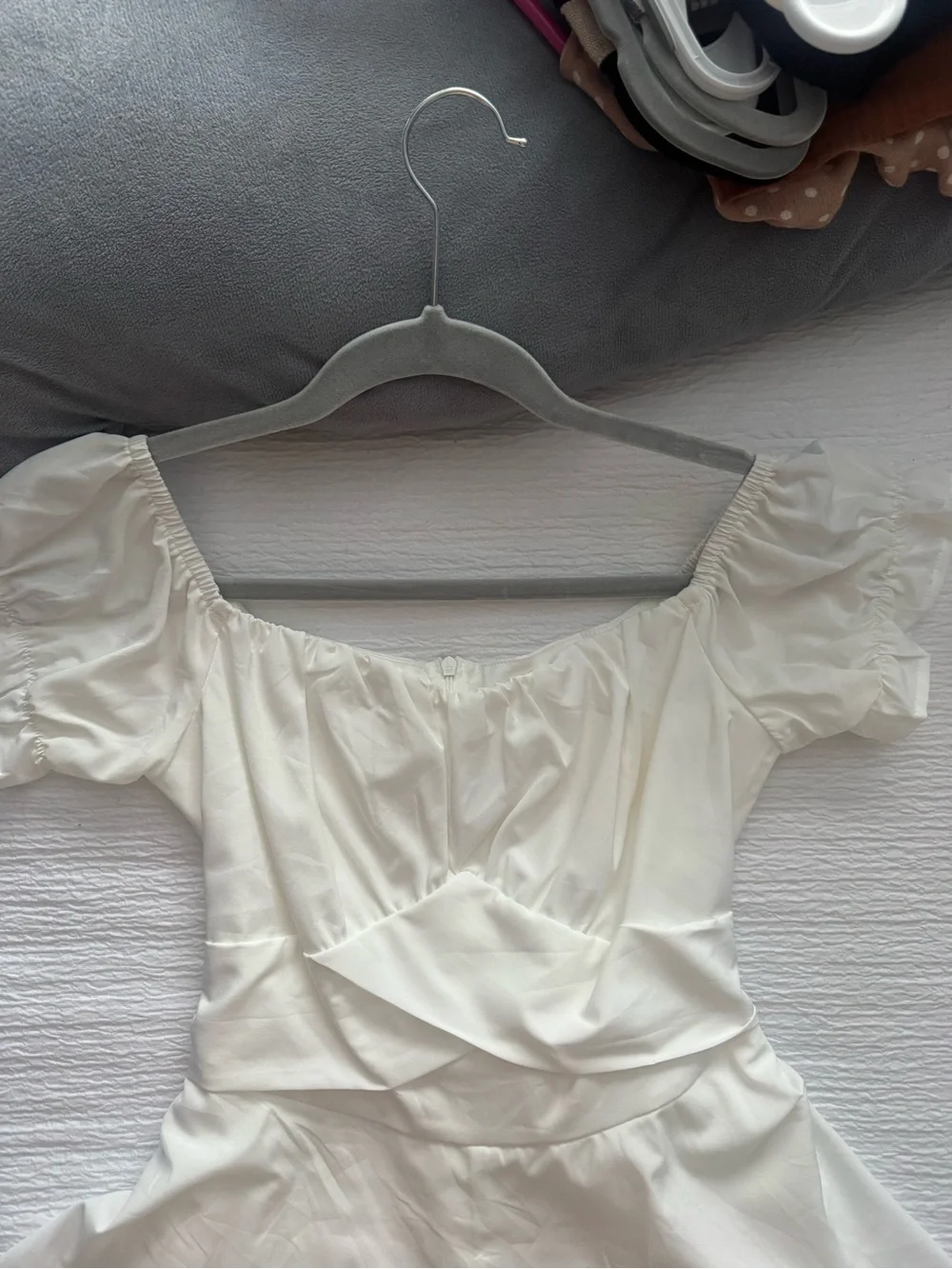 White Off-Shoulder Ruffle Romper - Picture 2 of 7